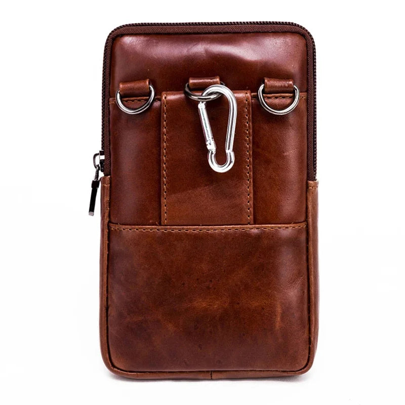 High Quality Real Cowhide Men Shoulder Fanny Belt Pack Purse Hip Bum Fashion Cell Phone Case Genuine Leather Waist Hook Bags New