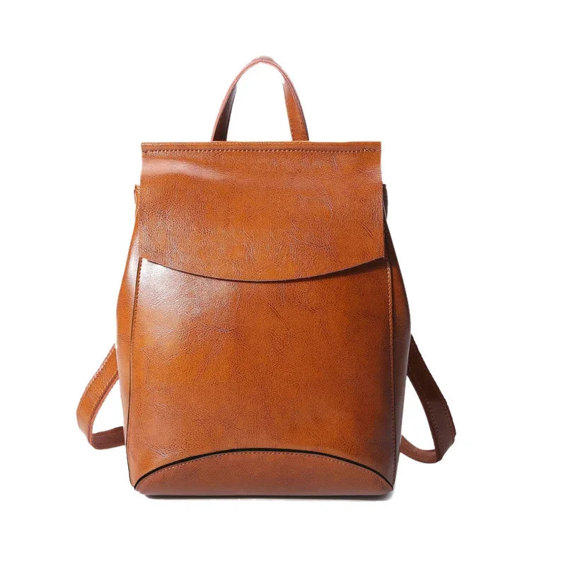 High Quality Real Cowhide Women Backpack Knapsack Crossbody Shoulder Bag Oil Wax Genuine Leather Female Rucksack School Daypack