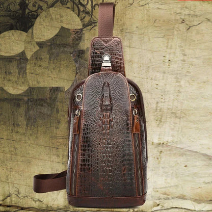 High Quality Real Leather Men Messenger Shoulder Cross body Bag Oil Wax Cowhide Travel Crocodile Pattern Sling Chest Back Pack