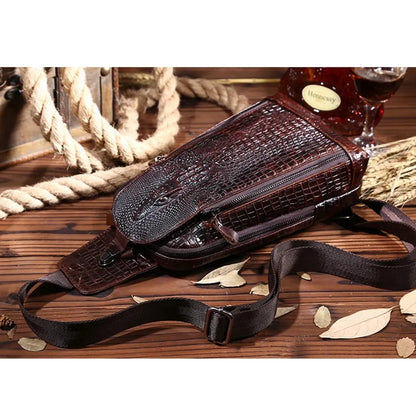 High Quality Real Leather Men Messenger Shoulder Cross body Bag Oil Wax Cowhide Travel Crocodile Pattern Sling Chest Back Pack