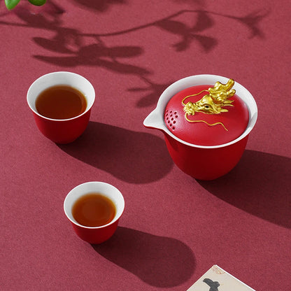 High Quality Red Ceramic Tea Sets Custom Teapot and Cup Set Handmade Gaiwan Teacup Suit Customized Portable Beauty Teaware