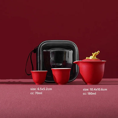 High Quality Red Ceramic Tea Sets Custom Teapot and Cup Set Handmade Gaiwan Teacup Suit Customized Portable Beauty Teaware