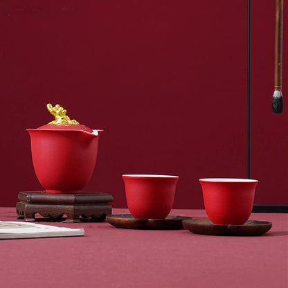 High Quality Red Ceramic Tea Sets Custom Teapot and Cup Set Handmade Gaiwan Teacup Suit Customized Portable Beauty Teaware