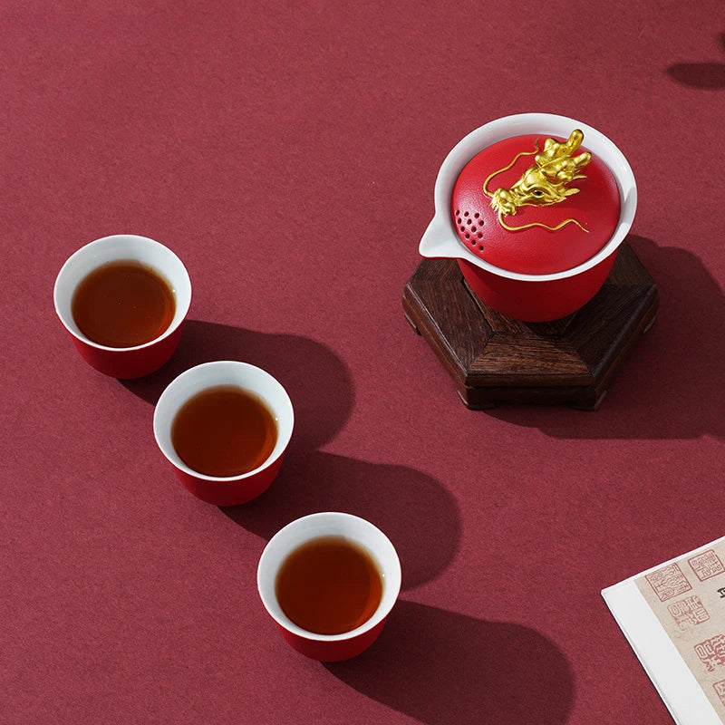 High Quality Red Ceramic Tea Sets Custom Teapot and Cup Set Handmade Gaiwan Teacup Suit Customized Portable Beauty Teaware