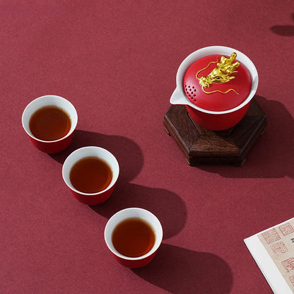 High Quality Red Ceramic Tea Sets Custom Teapot and Cup Set Handmade Gaiwan Teacup Suit Customized Portable Beauty Teaware