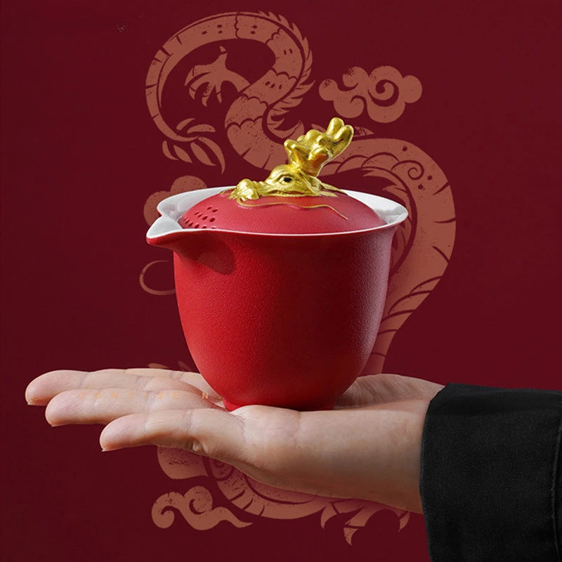 High Quality Red Ceramic Tea Sets Custom Teapot and Cup Set Handmade Gaiwan Teacup Suit Customized Portable Beauty Teaware