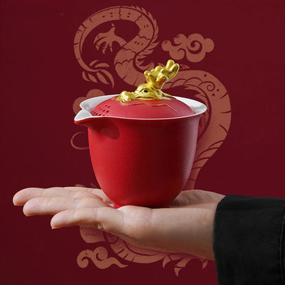 High Quality Red Ceramic Tea Sets Custom Teapot and Cup Set Handmade Gaiwan Teacup Suit Customized Portable Beauty Teaware