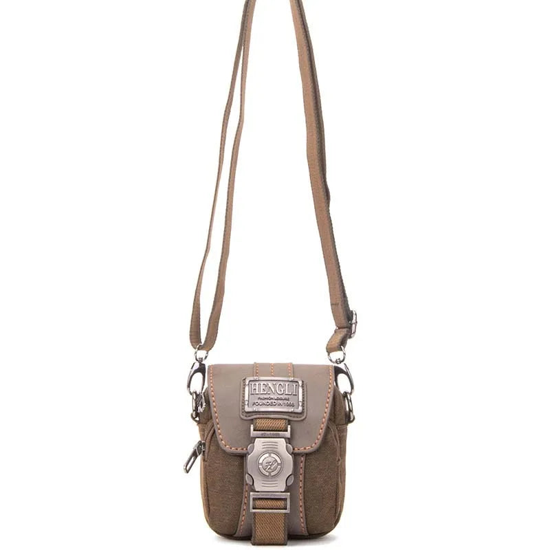 High-Quality Retro Canvas Small Bag Men Fashion Multi-Functional Pockets Leisure Travel Phone Bags Toolkit Vintage Package