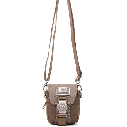 High-Quality Retro Canvas Small Bag Men Fashion Multi-Functional Pockets Leisure Travel Phone Bags Toolkit Vintage Package