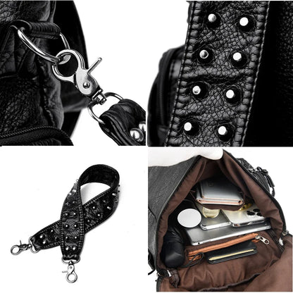 High Quality Rivet Soft Leather Backpacks for Women 2022 Fashion Luxury Ladies Shoulder Bag Large Capacity School Bags Backpack