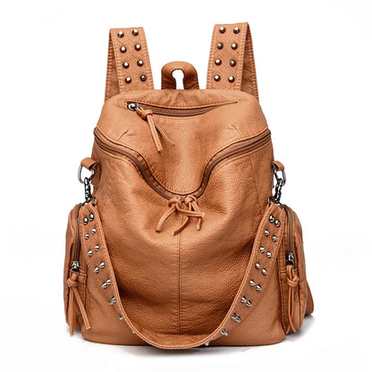 High Quality Rivet Soft Leather Backpacks for Women 2022 Fashion Luxury Ladies Shoulder Bag Large Capacity School Bags Backpack