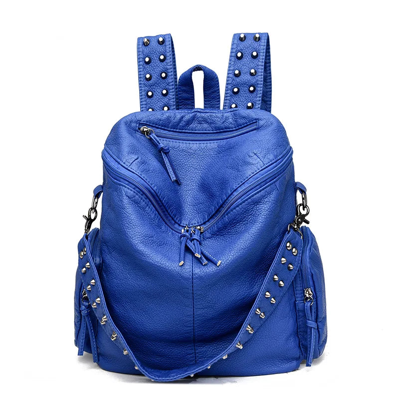 High Quality Rivet Soft Leather Backpacks for Women 2022 Fashion Luxury Ladies Shoulder Bag Large Capacity School Bags Backpack
