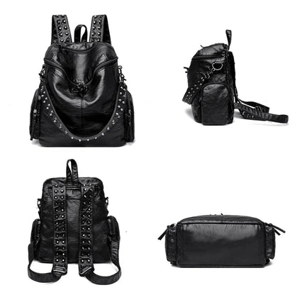High Quality Rivet Soft Leather Backpacks for Women 2022 Fashion Luxury Ladies Shoulder Bag Large Capacity School Bags Backpack