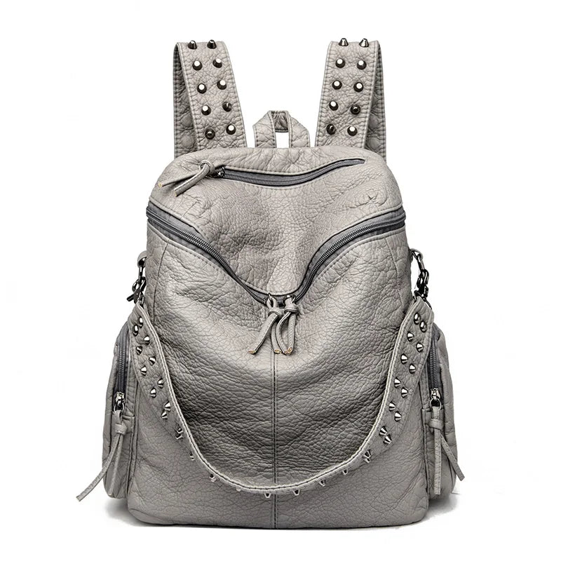 High Quality Rivet Soft Leather Backpacks for Women 2022 Fashion Luxury Ladies Shoulder Bag Large Capacity School Bags Backpack