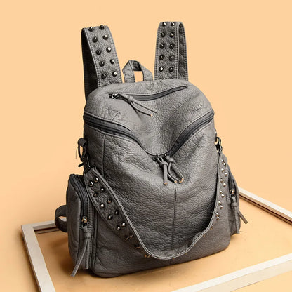 High Quality Rivet Soft Leather Backpacks for Women 2022 Fashion Luxury Ladies Shoulder Bag Large Capacity School Bags Backpack