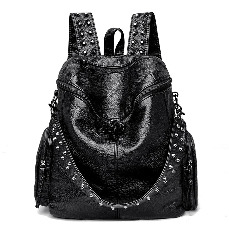 High Quality Rivet Soft Leather Backpacks for Women 2022 Fashion Luxury Ladies Shoulder Bag Large Capacity School Bags Backpack