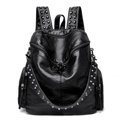 High Quality Rivet Soft Leather Backpacks for Women 2022 Fashion Luxury Ladies Shoulder Bag Large Capacity School Bags Backpack