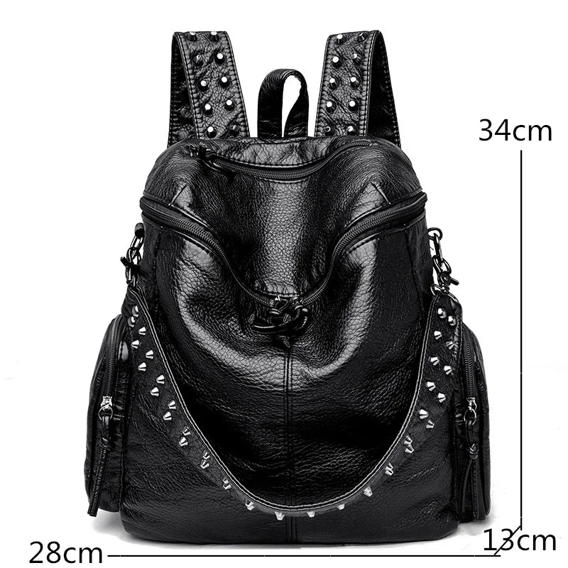 High Quality Rivet Soft Leather Backpacks for Women 2022 Fashion Luxury Ladies Shoulder Bag Large Capacity School Bags Backpack