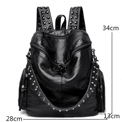 High Quality Rivet Soft Leather Backpacks for Women 2022 Fashion Luxury Ladies Shoulder Bag Large Capacity School Bags Backpack