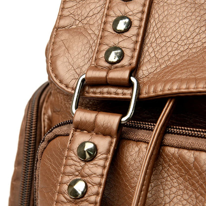 High Quality Rivet Soft Leather Women Backpacks Designer Large Capacity Female School Backpack Ladies Shoulder Tote Women's Bag
