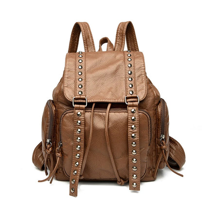 High Quality Rivet Soft Leather Women Backpacks Designer Large Capacity Female School Backpack Ladies Shoulder Tote Women's Bag