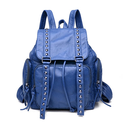 High Quality Rivet Soft Leather Women Backpacks Designer Large Capacity Female School Backpack Ladies Shoulder Tote Women's Bag