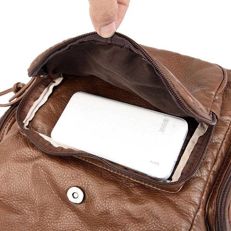 High Quality Rivet Soft Leather Women Backpacks Designer Large Capacity Female School Backpack Ladies Shoulder Tote Women's Bag