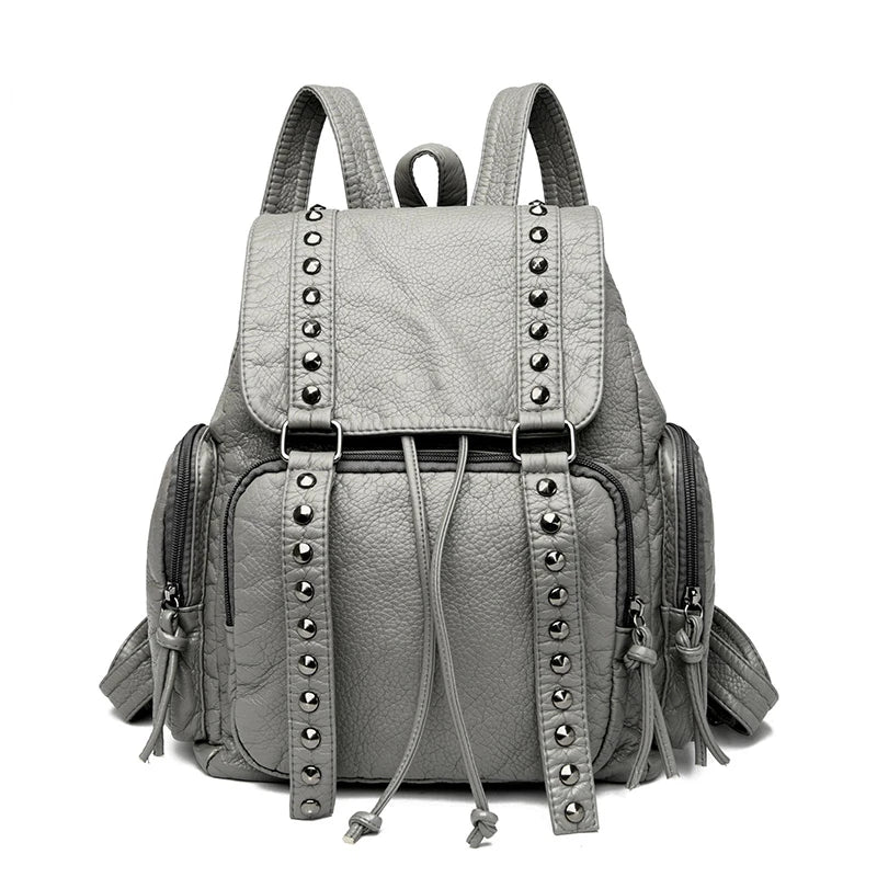 High Quality Rivet Soft Leather Women Backpacks Designer Large Capacity Female School Backpack Ladies Shoulder Tote Women's Bag