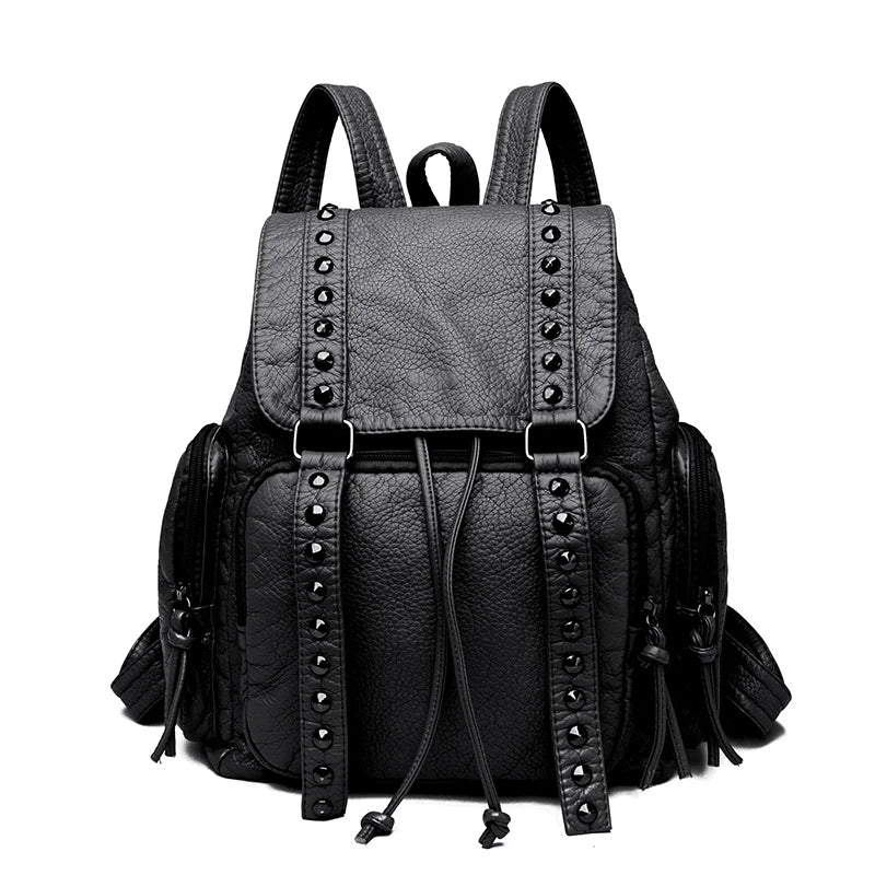 High Quality Rivet Soft Leather Women Backpacks Designer Large Capacity Female School Backpack Ladies Shoulder Tote Women's Bag