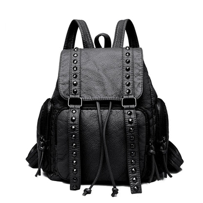 High Quality Rivet Soft Leather Women Backpacks Designer Large Capacity Female School Backpack Ladies Shoulder Tote Women's Bag