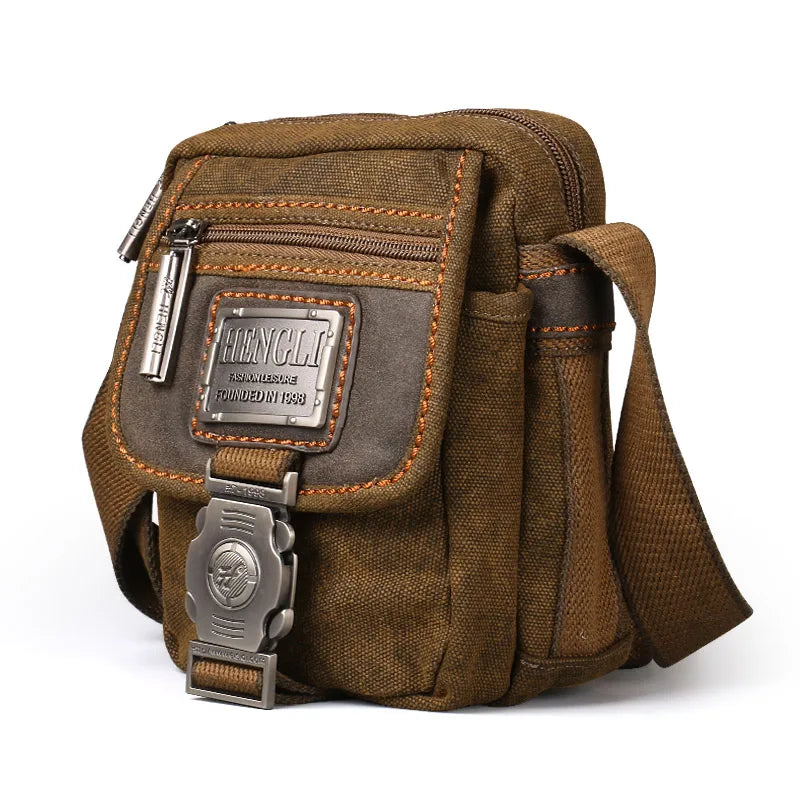High-Quality Ruil Retro Canvas Small Bags Men Fashion Multi-Functional Pockets Leisure Travel Phone Bag Toolkit Vintage Package