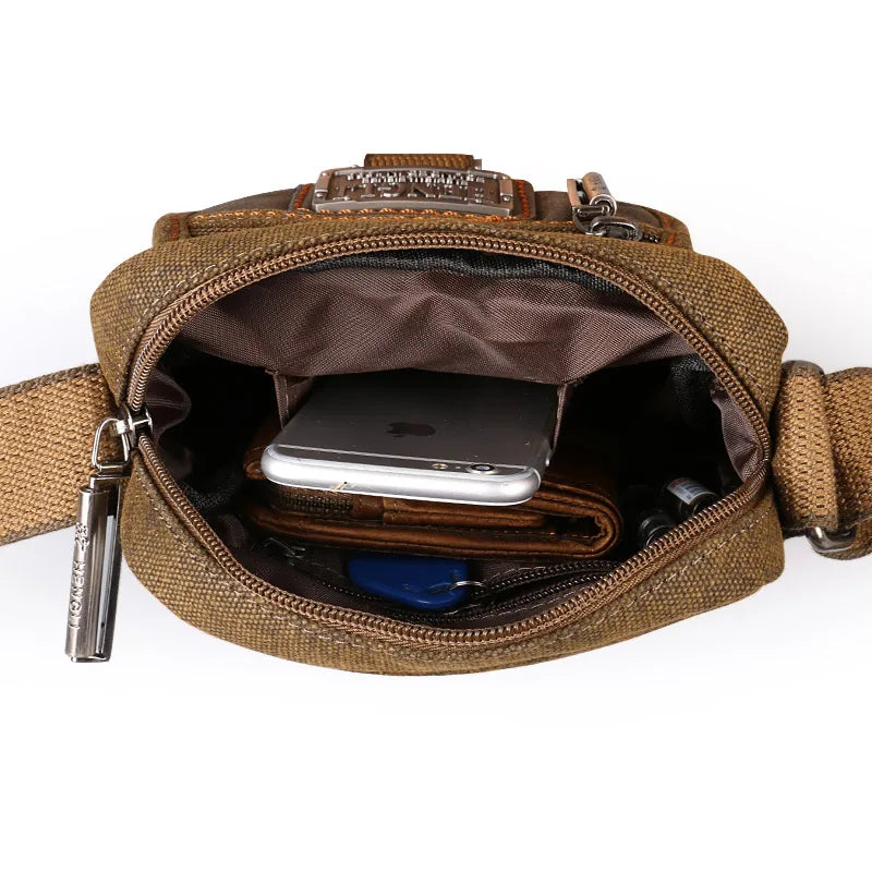 High-Quality Ruil Retro Canvas Small Bags Men Fashion Multi-Functional Pockets Leisure Travel Phone Bag Toolkit Vintage Package