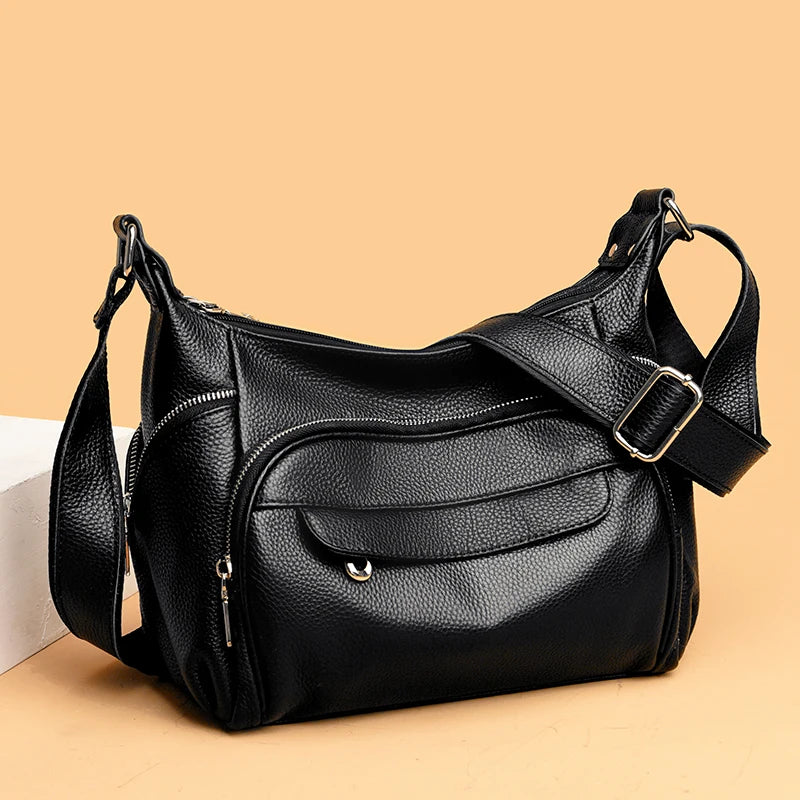 High Quality Soft Genuine Leather Shoulder Crossbody Bags for Women 2023 Luxury Cowhide Large Handbags Ladies Messenger Tote Sac