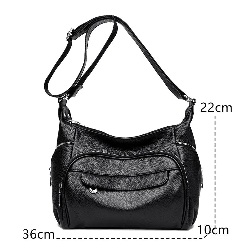 High Quality Soft Genuine Leather Shoulder Crossbody Bags for Women 2023 Luxury Cowhide Large Handbags Ladies Messenger Tote Sac