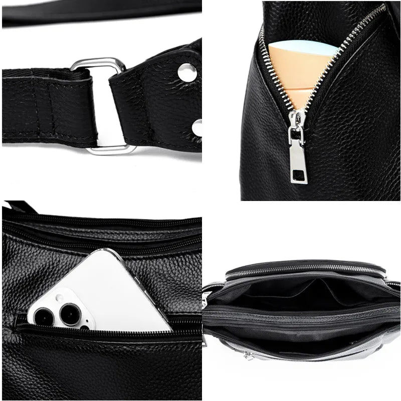 High Quality Soft Genuine Leather Shoulder Crossbody Bags for Women 2023 Luxury Cowhide Large Handbags Ladies Messenger Tote Sac