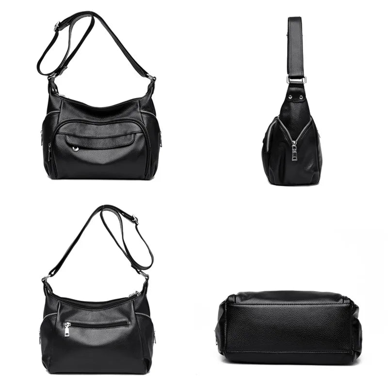 High Quality Soft Genuine Leather Shoulder Crossbody Bags for Women 2023 Luxury Cowhide Large Handbags Ladies Messenger Tote Sac