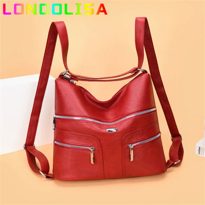 High Quality Soft Leather Backpack Women Shoulder Crossbody Bags Multifunction Travel Bookbag for Female Ladies Rucksack Mochila