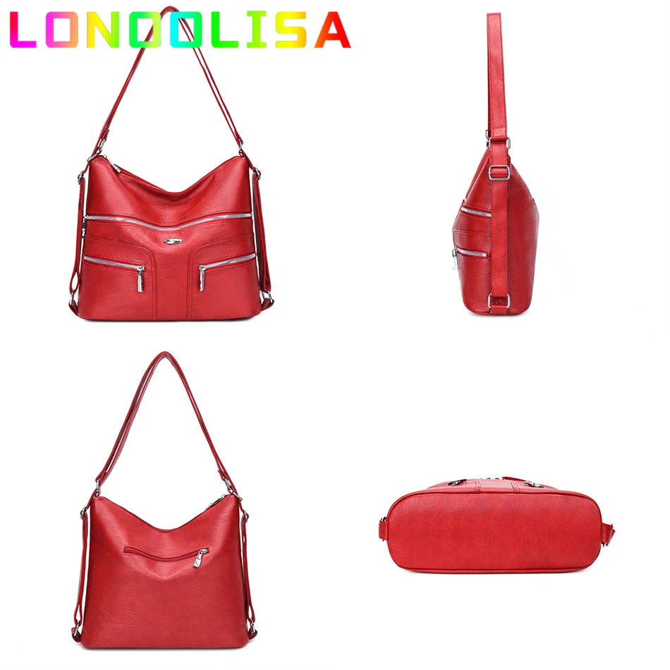 High Quality Soft Leather Backpack Women Shoulder Crossbody Bags Multifunction Travel Bookbag for Female Ladies Rucksack Mochila