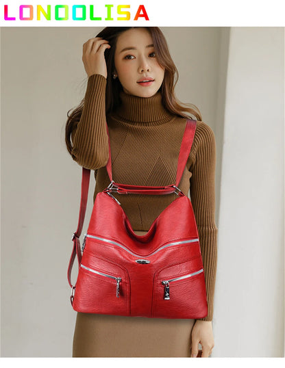 High Quality Soft Leather Backpack Women Shoulder Crossbody Bags Multifunction Travel Bookbag for Female Ladies Rucksack Mochila