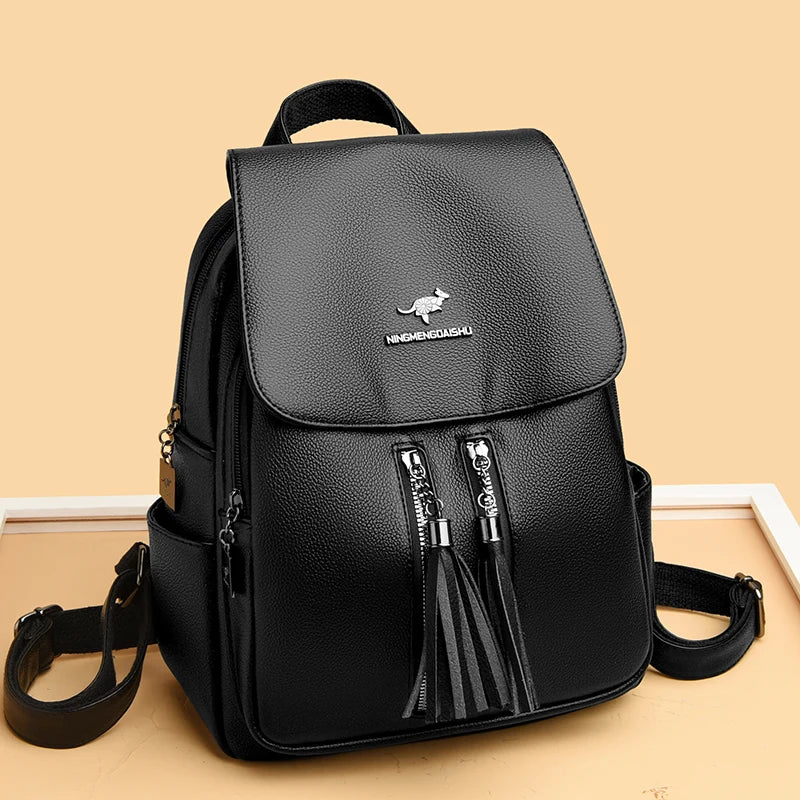 High Quality Soft Leather Bagpack Women Fashion Anti-theft Backpack 2023New Casual Ladies Shoulder Bag Large Capacity School Bag