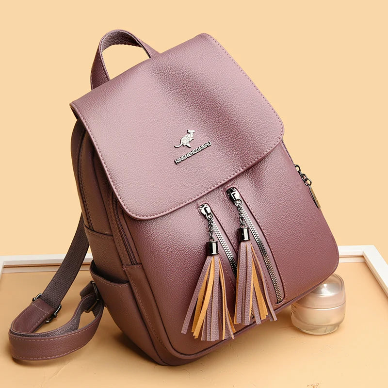High Quality Soft Leather Bagpack Women Fashion Anti-theft Backpack 2023New Casual Ladies Shoulder Bag Large Capacity School Bag