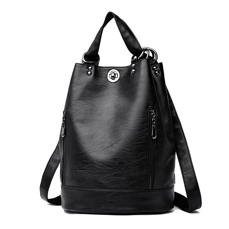 High Quality Soft Leather Bagpack Women Fashion Anti-theft Backpack 2024 New Casual Lides Shoulder Bag Large Capacity School Bag