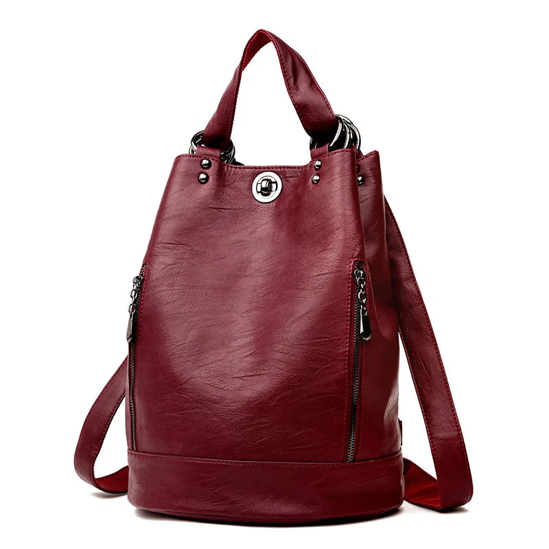 High Quality Soft Leather Bagpack Women Fashion Anti-theft Backpack 2024 New Casual Lides Shoulder Bag Large Capacity School Bag