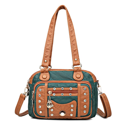 High Quality Soft Leather Multiple Pockets Women Handbags Luxury Small Female Shoulder Messenger Bags Designer Rivet Ladies Tote
