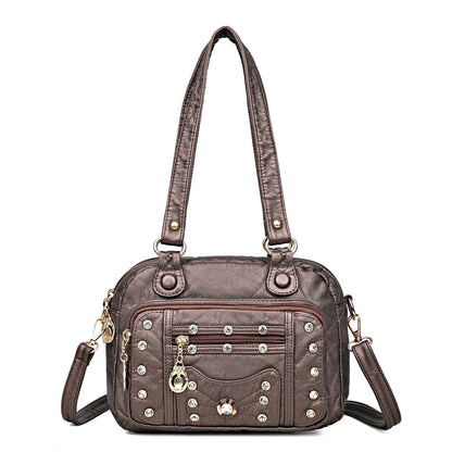 High Quality Soft Leather Multiple Pockets Women Handbags Luxury Small Female Shoulder Messenger Bags Designer Rivet Ladies Tote