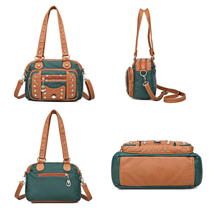 High Quality Soft Leather Multiple Pockets Women Handbags Luxury Small Female Shoulder Messenger Bags Designer Rivet Ladies Tote