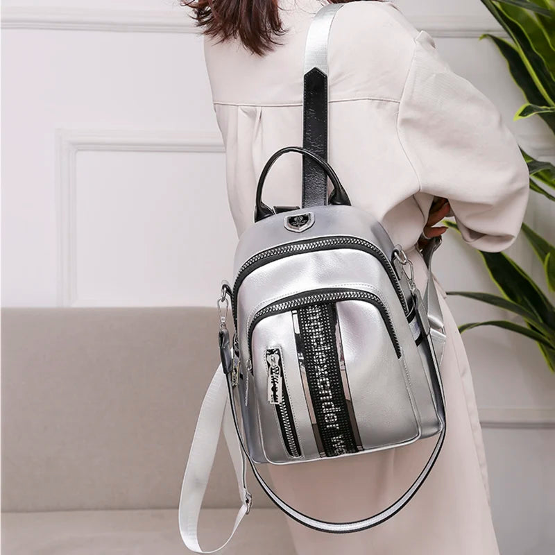 High Quality Soft Leather PU Backpacks With Diamond Inlaid Letter Design Backpack Luxury Brand Women's Travel Mochilas Sac A Dos