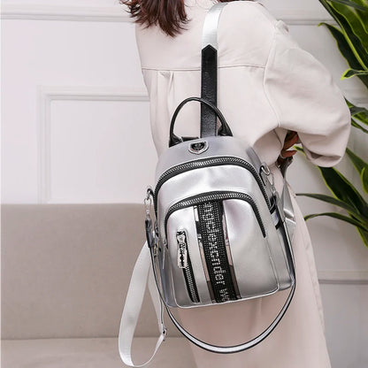 High Quality Soft Leather PU Backpacks With Diamond Inlaid Letter Design Backpack Luxury Brand Women's Travel Mochilas Sac A Dos