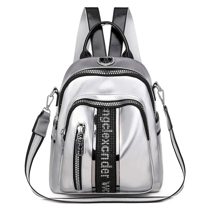 High Quality Soft Leather PU Backpacks With Diamond Inlaid Letter Design Backpack Luxury Brand Women's Travel Mochilas Sac A Dos