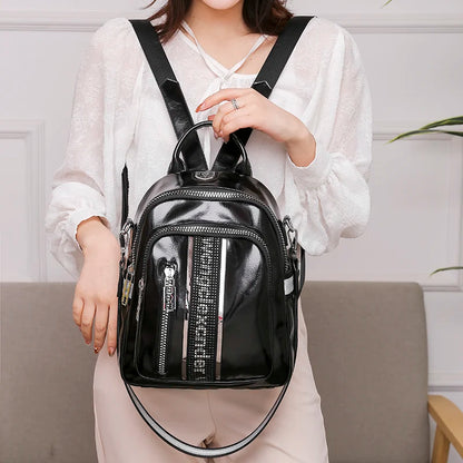 High Quality Soft Leather PU Backpacks With Diamond Inlaid Letter Design Backpack Luxury Brand Women's Travel Mochilas Sac A Dos